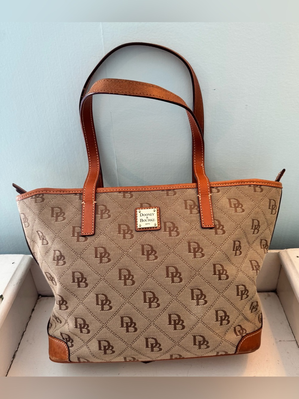 Dooney & Bourke Tan Brown Signature Monogram Tote